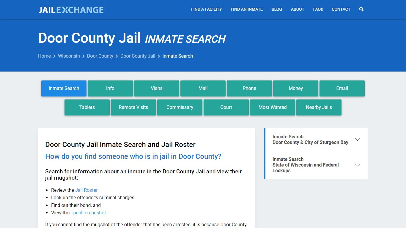 Inmate Search: Roster & Mugshots - Door County Jail, WI