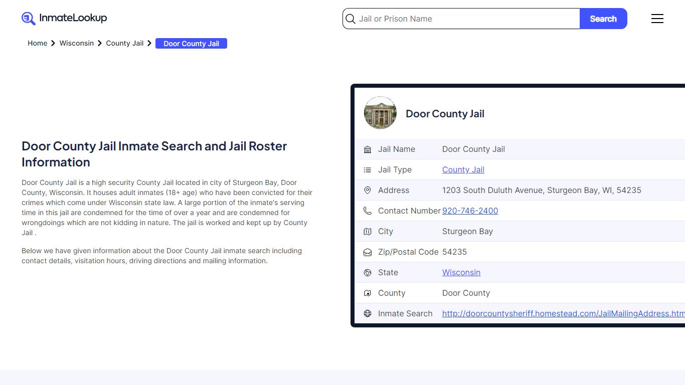 Door County Jail (WI) Inmate Search Wisconsin - Inmate Lookup